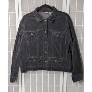 Chicos Womens Button Up Jacket 2 Large 10-12 Brown Corduroy Cotton Blend Stretch